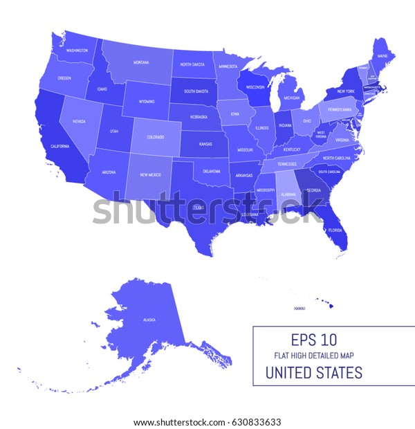 Flat high detailed United States map.\
Divided into editable contours of states. Template for your design\
works. Vector\
illustration.