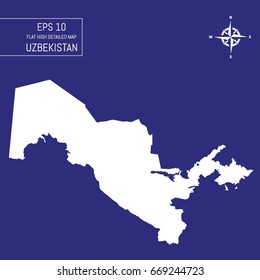 Flat high detailed Uzbekistan map. Divided into editable contours of administrative divisions. Vacation and travel icons. Template for your design works. Vector illustration.