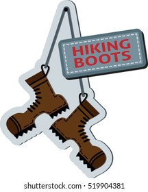Flat hiking boots hanging on a string. Hiking boots. Eps 10