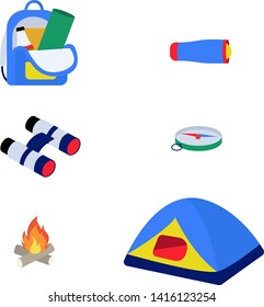Flat Hiking collection. Cartoon vector icons of camping.
