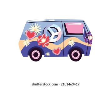 camioneta hippie plana sobre blanco