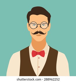 flat hipster character. stylish young guy with glasses. avatar icon. man vector illustration. eps10