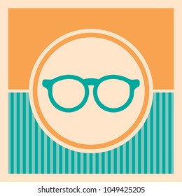 flat hipster glasses icon on retro striped background. Unisex student eyeglasses. Vector vintage illustration. Simple bookworm pictogram. 