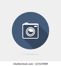 Flat  hipster icon photo or camera icon with long shadow