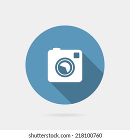 Flat hipster icon photo or camera icon with long shadow