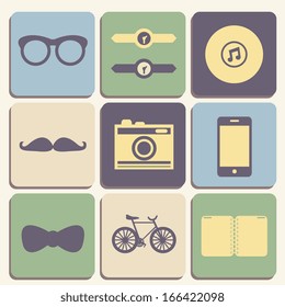 Flat hipster icons set of glasses phone bow bike for web or mobile app design vector illustration