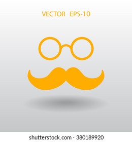 Flat Hipster retro style mustache and eyeglasses icon, vector illustration