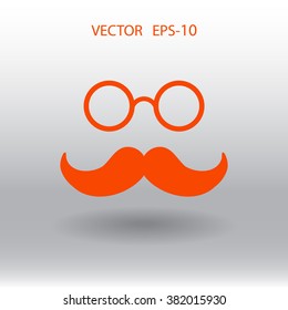 Icono de bigote y gafas de estilo retro plano Hipster, ilustración vectorial
