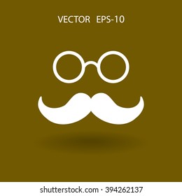 Flat Hipster retro style mustache and eyeglasses icon, vector illustration