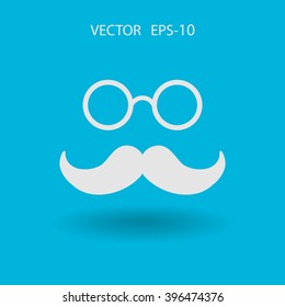 Flaches Hipster-Retro-Symbol für Schnurrbart und Brille, Vektorgrafik