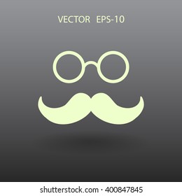 Flat Hipster retro style mustache and eyeglasses icon, vector illustration
