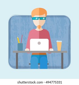 flat hipster working space vector icon