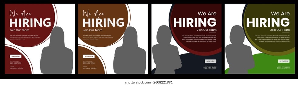 Flat Hiring announcement social media post design.Modern and creative hiring square banner template design.We are hiring job vacancy,Digital Marketing agency social media post.Set of editable square 
