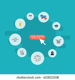 Flat History, Identity, Firecracker And Other Vector Elements. Set Of Memorial Flat Symbols Also Includes Banner, Holiday, Usa Objects.