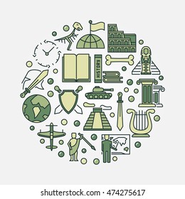 Flat history illustration. Vector green round world school subject sign