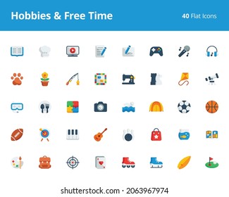 Flat Hobbies and Free Time Icons for your design projects. Pixel perfect icons based on 48 x 48 pixels grid