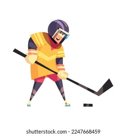 Flat hockey player during game vector illustration