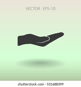 Icono de la palma de retención plana, ilustración vectorial