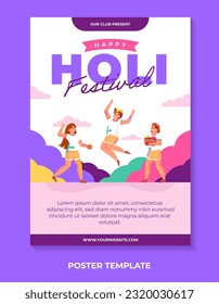Flat holi festival illustration template banner with happy people background