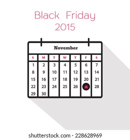 Flat holiday calendar icon.  27th of November, 2015. Black Friday