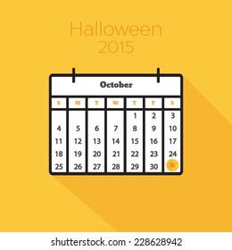 Flat holiday calendar icon. 31st of October, 2015. Halloween