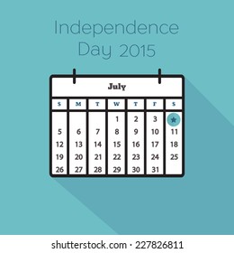 Flat holiday calendar icon. 4th of July, 2915. Independence Day