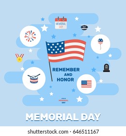 Flat Holiday, Hat, Tomb And Other Vector Elements. Set Of Memorial Flat Symbols Also Includes Medallion, Flag, Calendar Objects.