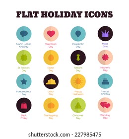 Flat holiday icons. Set of flat icons for main national and personal holidays
