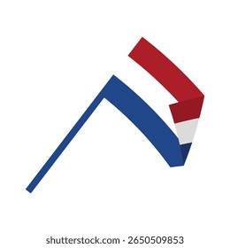 Bandeira plana da Holanda acenando no polo - símbolo vermelho do vetor azul