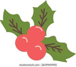 Hoja de acebo plana con bayas rojas. Ilustración vectorial de Navidades. Aislado y sencillo, ideal para su uso en tarjetas, Clipart, y composiciones de temporada