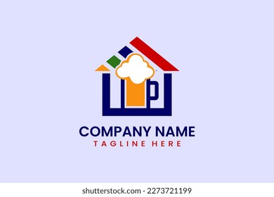 Flat home beer logo template vector illustration