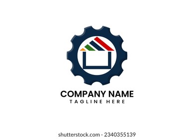 Flat home gear mechanical engineering logo icon template vector design illustration