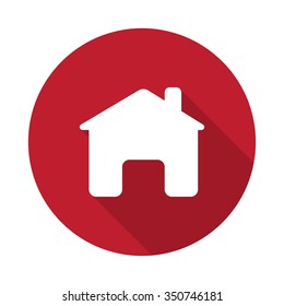 Flat Home icon with long shadow on red circle