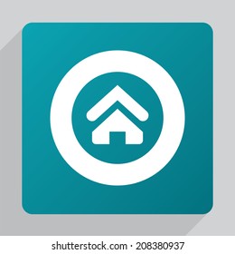flat Home icon, white on blue background 