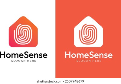 Flat Home Sense Diseño de logotipo de huellas dactilares