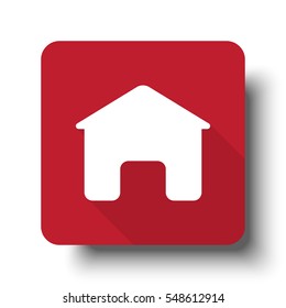 Flat Home web icon on red button with drop shadow