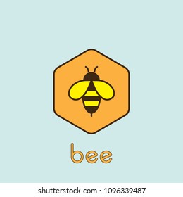 flat honey bee color logo on blue background