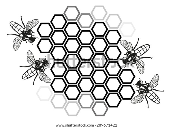 ハニカムイラストの平らな蜂のシルエット 編集可能なクリップアート のベクター画像素材 ロイヤリティフリー