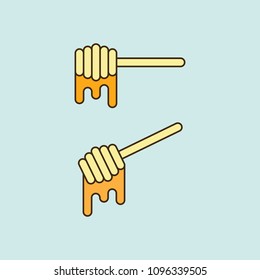 flat honey dipper color icons on blue background