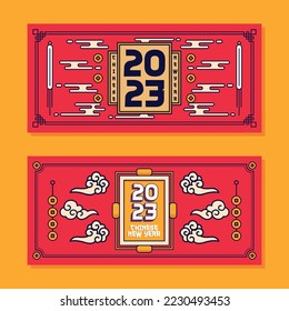 flat horizontal banner chinese new year background