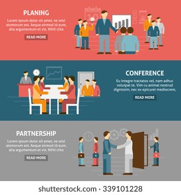 Flat horizontal banner composition with people communication for  business  vector illustration.