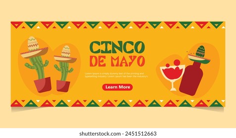 Flat horizontal banner template for Cinco de mayo celebration