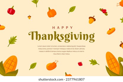 Flat horizontal banner template for thanksgiving with food