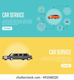 Flat horizontal banners car repair service concept vector illustration