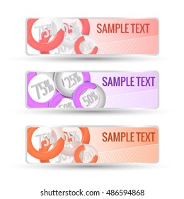 Flat horizontal pastel color abstract business banners set percentage statistics in circles isolated on white background vector illustration