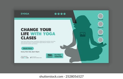 Flat horizontal sale banner template for a yoga retreat, Yoga and meditation class Instagram social media post web banner template