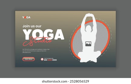 Flat horizontal sale banner template for a yoga retreat, Yoga and meditation class Instagram social media post web banner template