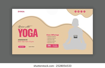 Flat horizontal sale banner template for a yoga retreat, Yoga and meditation class Instagram social media post web banner template