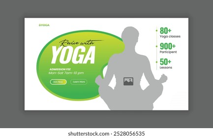 Flat horizontal sale banner template for a yoga retreat, Yoga and meditation class Instagram social media post web banner template