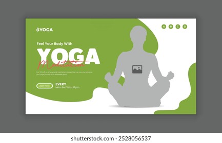 Flat horizontal sale banner template for a yoga retreat, Yoga and meditation class Instagram social media post web banner template